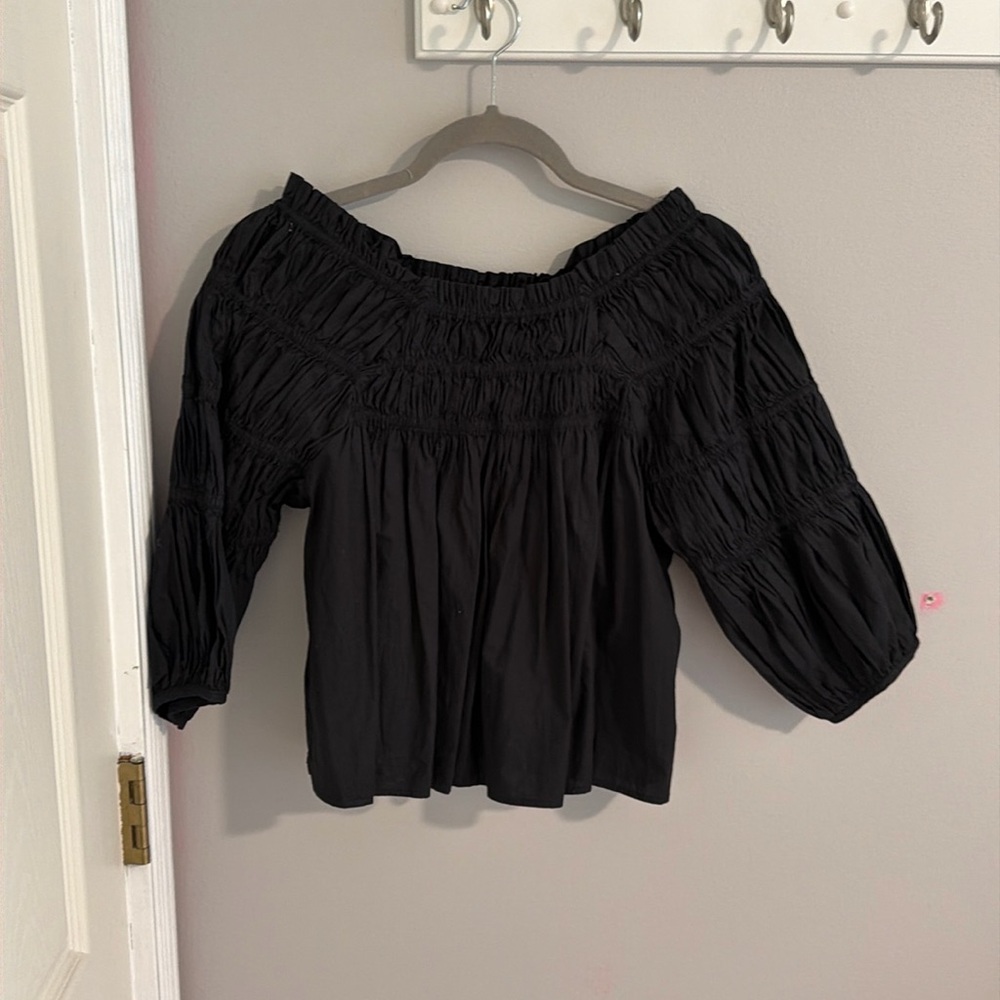 Free People Black smocked Shirt Sz S
